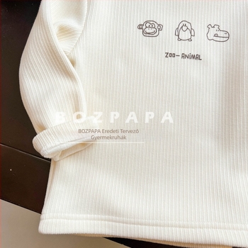 Fiúknak készült koreai stílusú laza hosszú ujjú felső fleece béléssel, állatmintás nyomtatás, 90% poliészter / 10% spandex