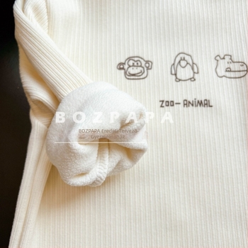 Fiúknak készült koreai stílusú laza hosszú ujjú felső fleece béléssel, állatmintás nyomtatás, 90% poliészter / 10% spandex