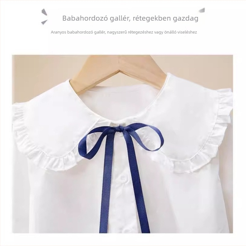Lányoknak készült fehér hosszú ujjú pamuting, 100% pamut, tavasz-őszi használatra, gyermekek 140 cm felett (8+)