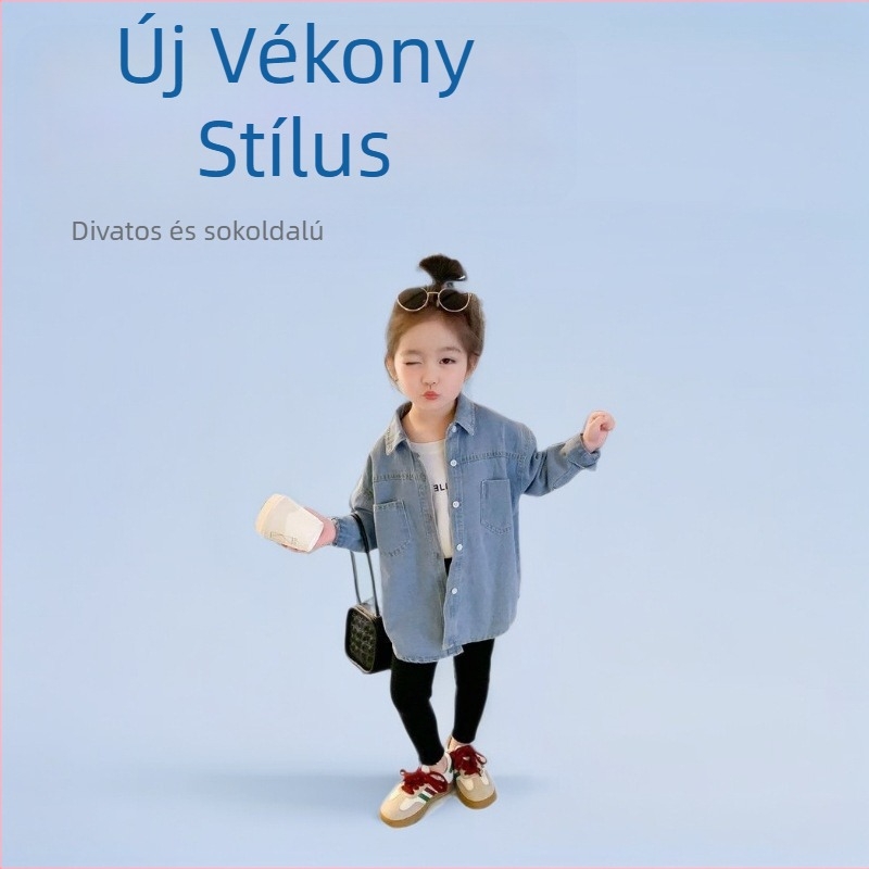 Lányoknak szóló farmerdzseki, koreai stílusú, tavasz–ősz, egyrészes záródás, UV védelem, 100% bélés