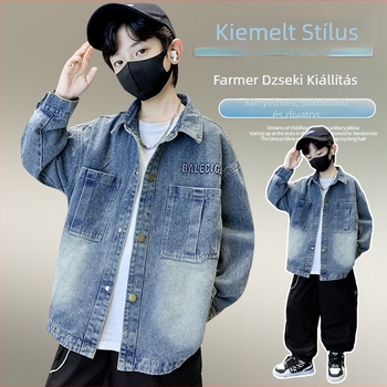 Fiúknak szóló ingdzseki, koreai stílus, lehajló gallér, pamut anyag, hosszú ujjú