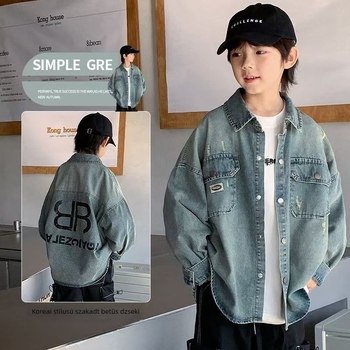 Fiúknak tavaszi denim dzseki – Casual stílus, pamut-denim anyag, kapucni nélkül, 0–1 éves korig