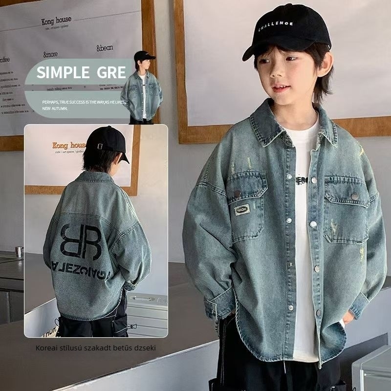 Fiúknak tavaszi denim dzseki – Casual stílus, pamut-denim anyag, kapucni nélkül, 0–1 éves korig