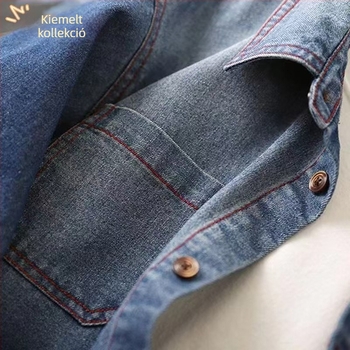 Fiúknak készült Denim-ingdzseki, hosszú ujjú, közép- és nagy méret, divatos tavasz–ősz stílus