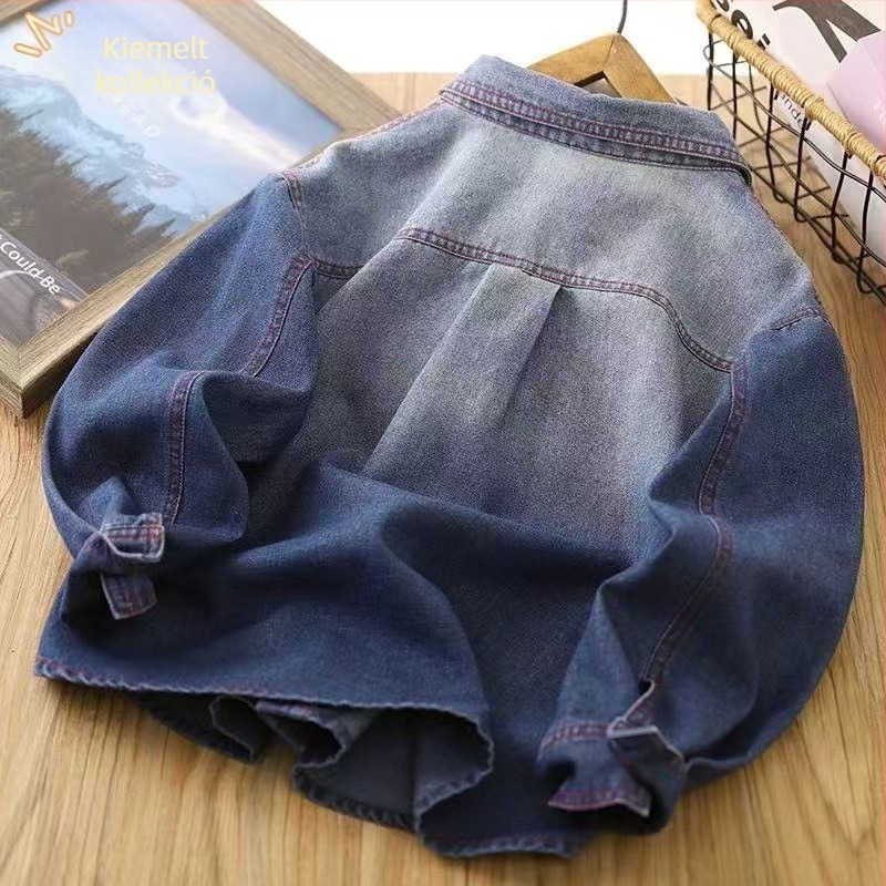 Fiúknak készült Denim-ingdzseki, hosszú ujjú, közép- és nagy méret, divatos tavasz–ősz stílus