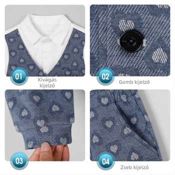 Fiúknak való tavasz–ősz öltöny patchwork hosszú ujjú inggel és zakóval, brit stílusban