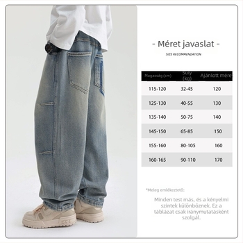Gyermekeknek szóló casual farmernadrág, 52% pamut, középmagas derekú, elasztikus derékrész, egyszínű, tavasz