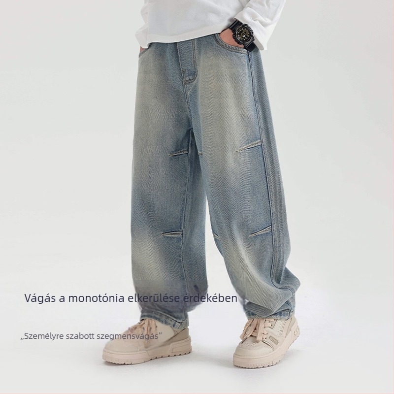 Gyermekeknek szóló casual farmernadrág, 52% pamut, középmagas derekú, elasztikus derékrész, egyszínű, tavasz