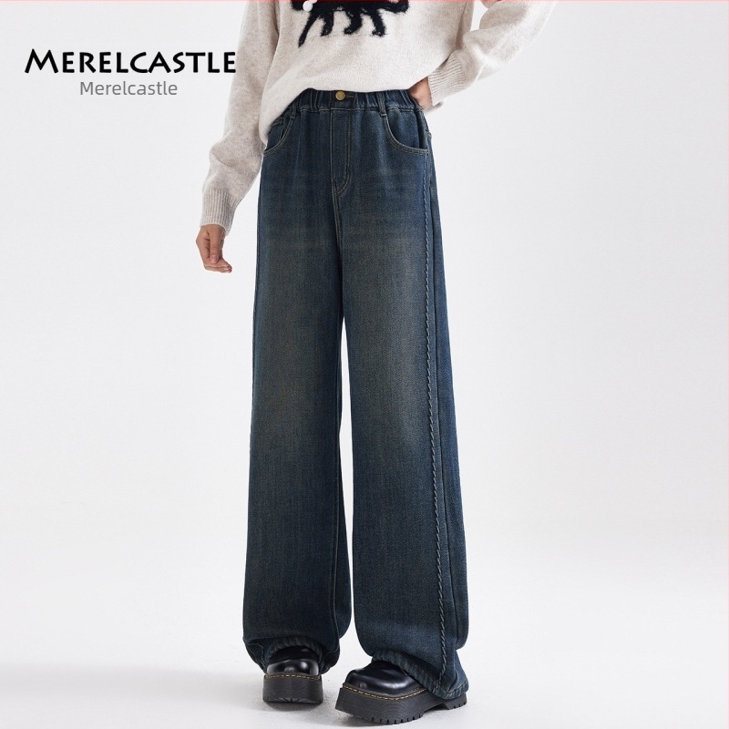 Lányoknak készült farmernadrág, széles lábszár, középmagas derékvonal, 85% pamut, tavasz-ősz 2025