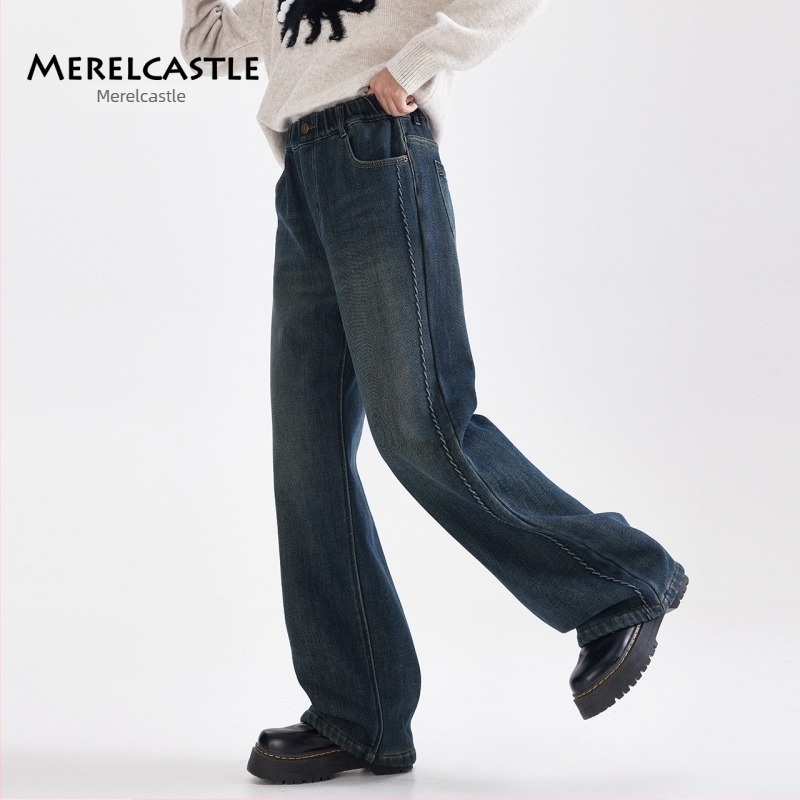 Lányoknak készült farmernadrág, széles lábszár, középmagas derékvonal, 85% pamut, tavasz-ősz 2025