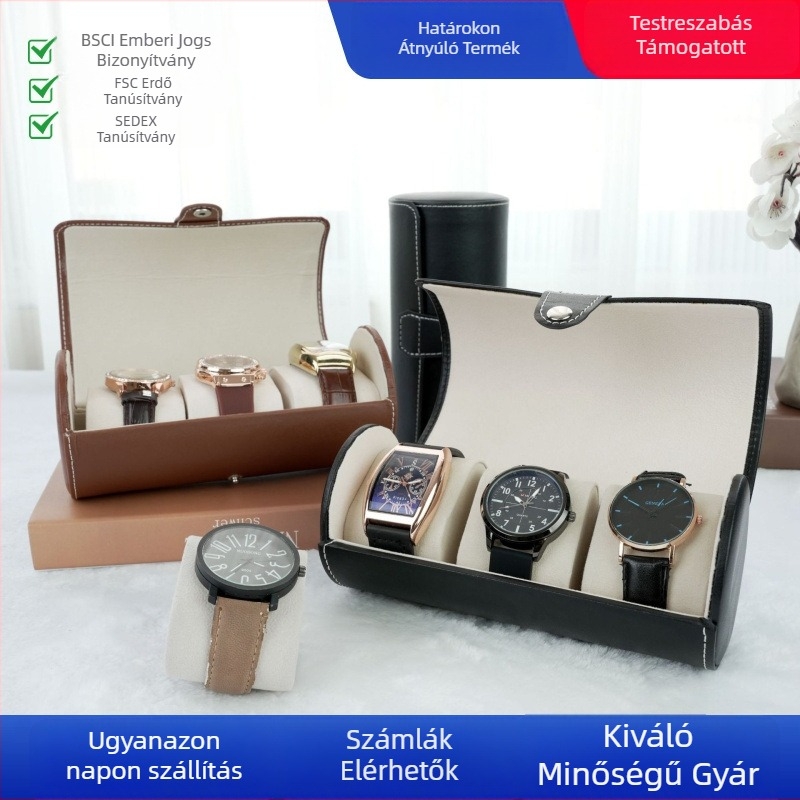 3 pozíciós hengeres óratartó doboz, porálló, kompozit anyagból, ékszer csomagolás