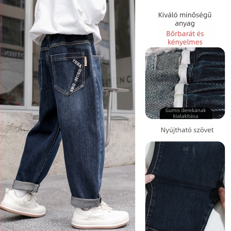 Fiúknak készült farmernadrág - casual stílus (73% pamut, középmagas derekú)
