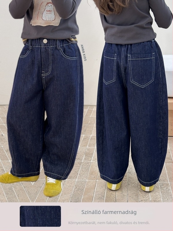 Gyerekeknek szóló farmer - fleece béléssel, anti-fade, puha kezelésével (78% pamut / 22% poliészter, középső derekú, uniszex, ősz)