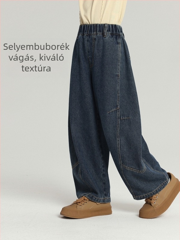 Koreai stílusú gyerek farmernadrág lányoknak, pamut, középmagas derék, ősz.