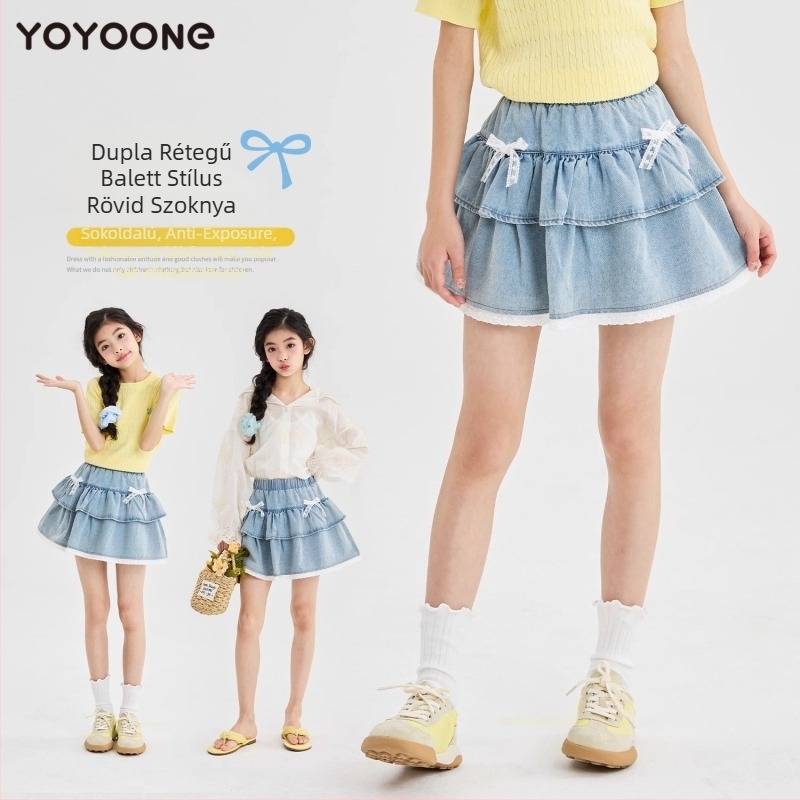 Lányoknak készült denim szoknya hasított dizájnnal, denim/pamut keverék, pamut bélés, 8+ éveseknek