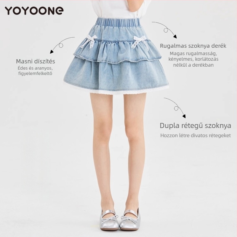 Lányoknak készült denim szoknya hasított dizájnnal, denim/pamut keverék, pamut bélés, 8+ éveseknek