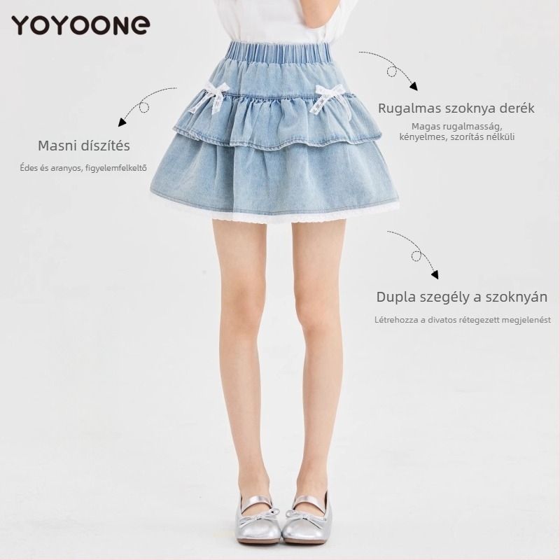 Lányoknak készült denim szoknya hasított dizájnnal, denim/pamut keverék, pamut bélés, 8+ éveseknek