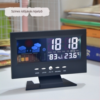Intelligens nagy kijelzős óra, örök naptárral, színes kijelző, időjárás-előrejelzés, hőmérséklet és páratartalom, hangutasításos ébresztő