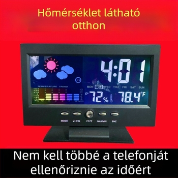 Intelligens nagy kijelzős óra, örök naptárral, színes kijelző, időjárás-előrejelzés, hőmérséklet és páratartalom, hangutasításos ébresztő