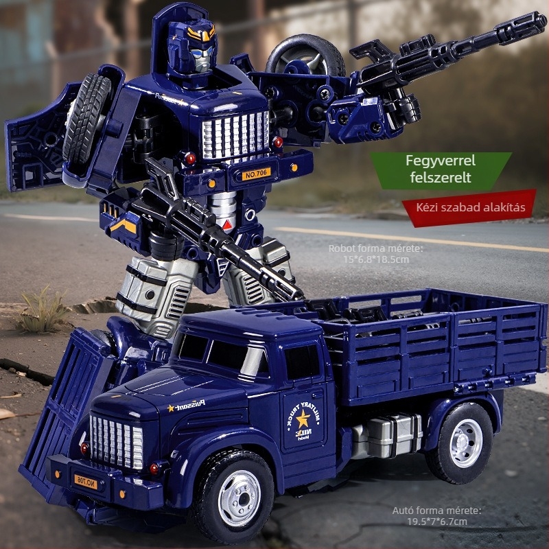 DIY kézzel átalakítható robot-teherautó modell – műanyag autómodell inerciás vezérléssel, szimulált katonai jármű