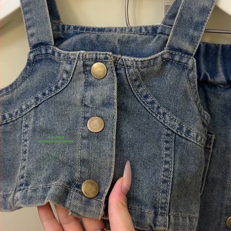 Gyerekeknek szóló denim két darabos kosztüm, Koreai stílus, ujjatlan, nyár 2025, 80% pamut
