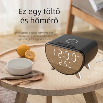 Három az egyben vezeték nélküli töltő asztali ébresztővel és hőmérővel, 15W gyorstöltés, 2A kimenet, 18W összteljesítmény iPhone-hoz
