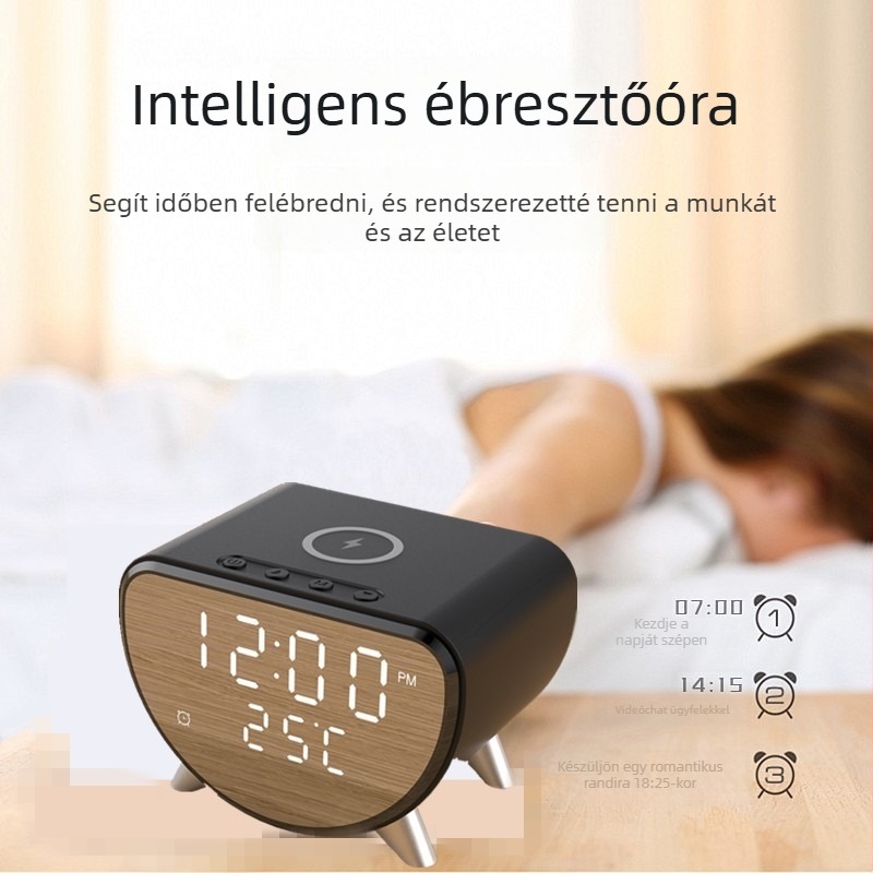 Három az egyben vezeték nélküli töltő asztali ébresztővel és hőmérővel, 15W gyorstöltés, 2A kimenet, 18W összteljesítmény iPhone-hoz