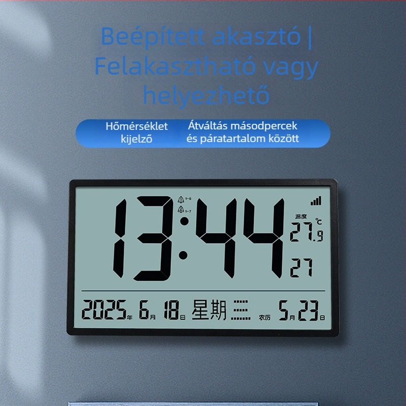 Digitális óra, elemről működik, csendes működés, edzett üveggel ellátott számlap, műanyag tokozás