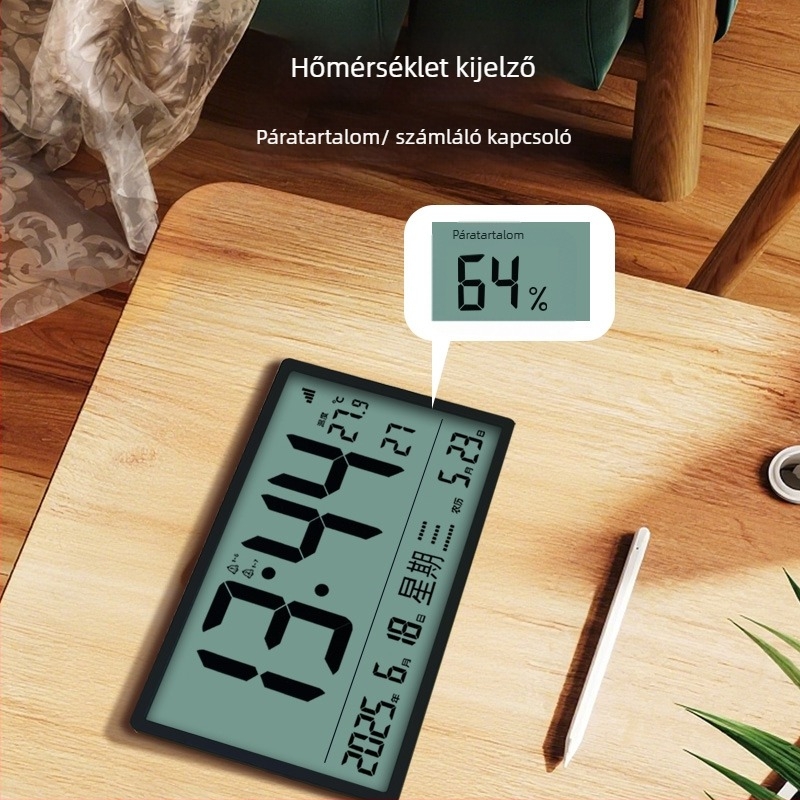 Digitális óra, elemről működik, csendes működés, edzett üveggel ellátott számlap, műanyag tokozás