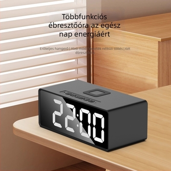 Ébresztőóra vezeték nélküli telefontöltővel, LED-digitális kijelző, naptár hónappal és hőmérővel, akkumulátorról működik