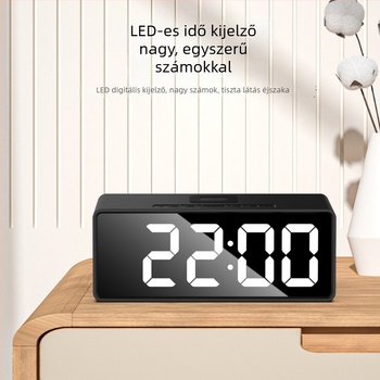 Ébresztőóra vezeték nélküli telefontöltővel, LED-digitális kijelző, naptár hónappal és hőmérővel, akkumulátorról működik