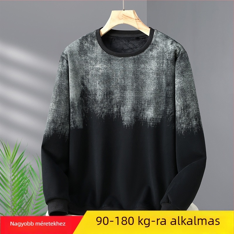 Plusz méretű férfi pulóver, téli 2024, belső fleece, laza szabás, hosszú ujjú, színblokkal