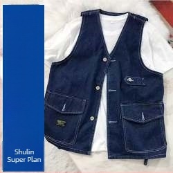 Retro denim mellény, amerikai mosott taktikai stílusú férfiaknak