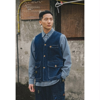 Retro denim mellény, amerikai mosott taktikai stílusú férfiaknak