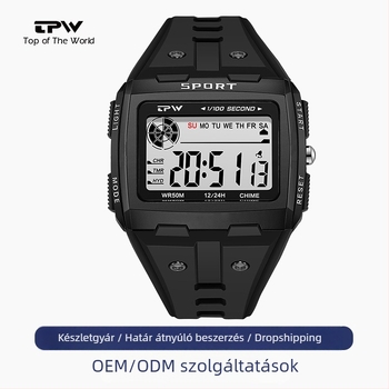 TPW férfi multifunkcionális elektronikus órája, vízálló 50 m, kronográf, téglalap alakú számlap, mozgás modell T9029