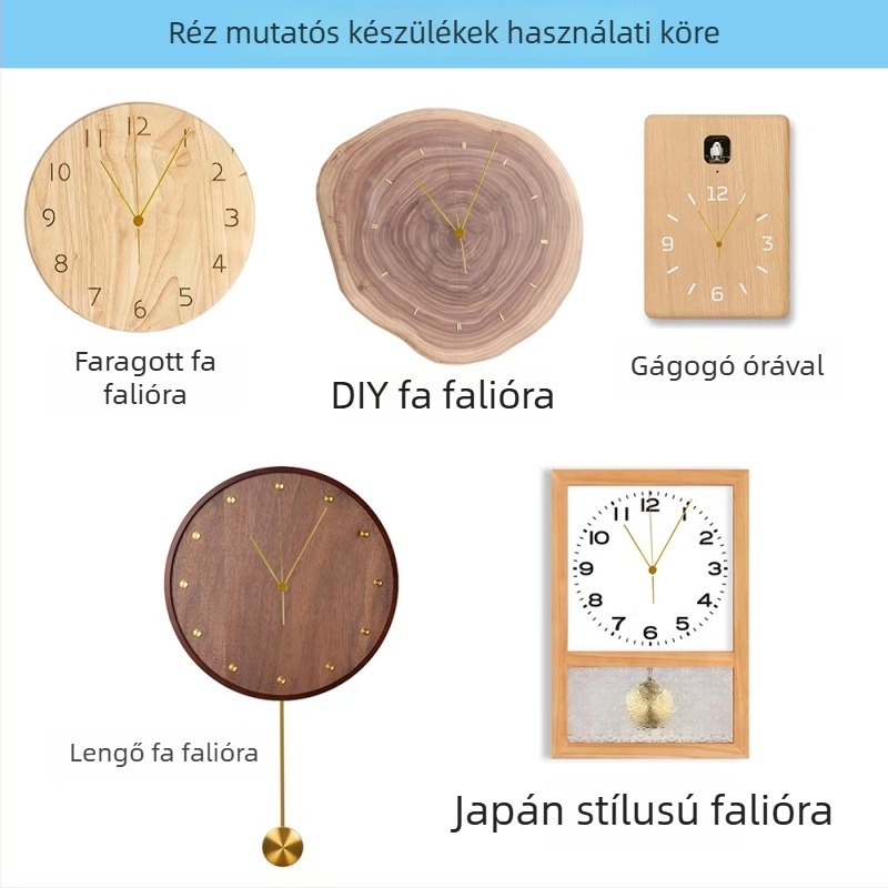 Sárgaréz mutató BLADO csendes kvarc mozgatással, réz hengeres óramag DIY készlet