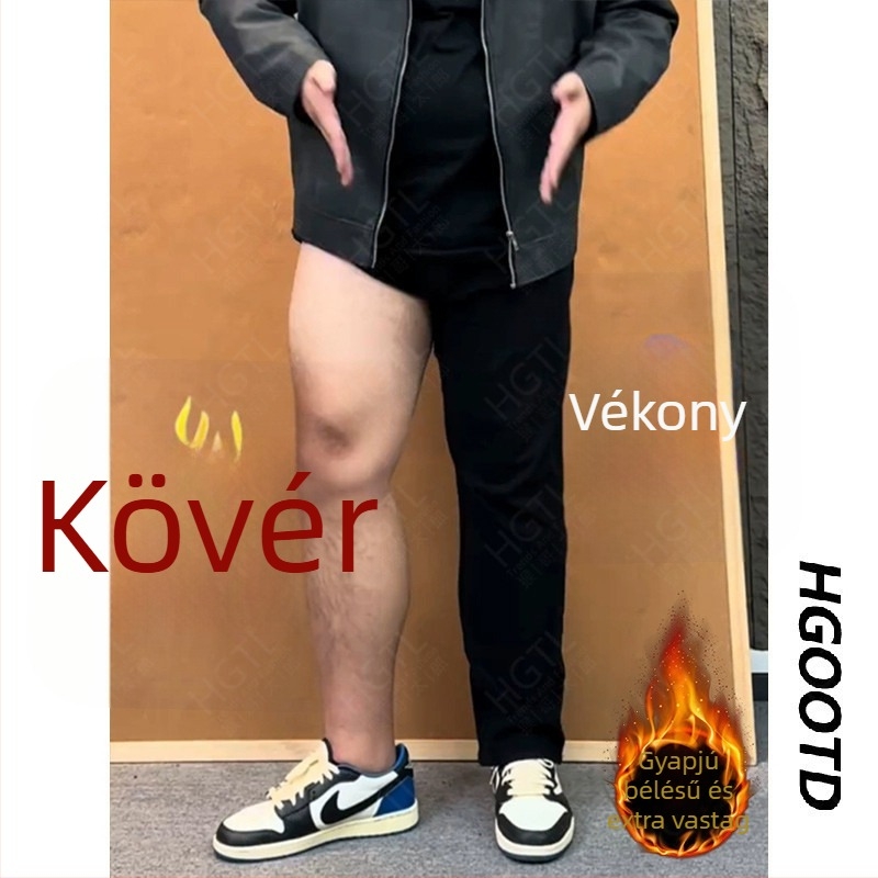 Monster Lab Férfi bootcut farmernadrág, őszi-téli, plusz méret, meleg bélésű fleece-sel, denim pamut