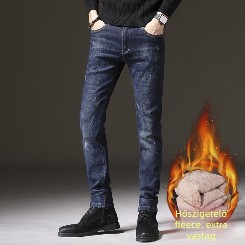Zocadamia fleece-béléssel bélelt farmernadrág, egyenes szabás, slim-fit, poliészter