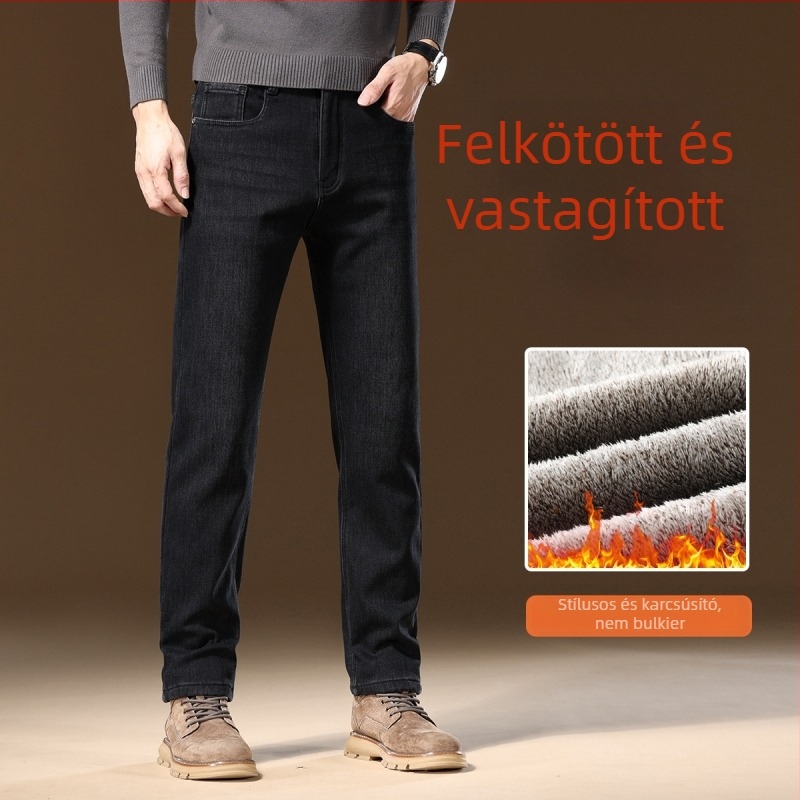 Férfi farmernadrág, koreai stílus, egyenes szabás, alacsony derék, magas rugalmasság