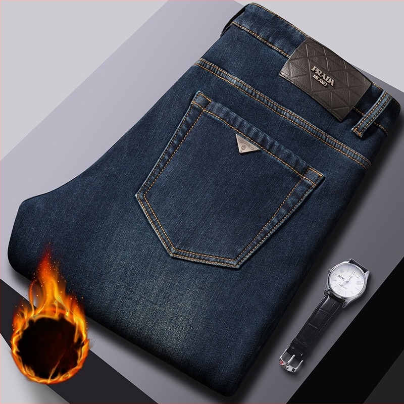 Férfnadrág férfiaknak – slim-straight szabás, denim 89% pamut, fleece bélés, középmagasságú derék, cipzár