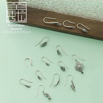 S925 ezüst fülhurok – vintage matt felület, kis virág totem, félig kész DIY ékszer alkatrész