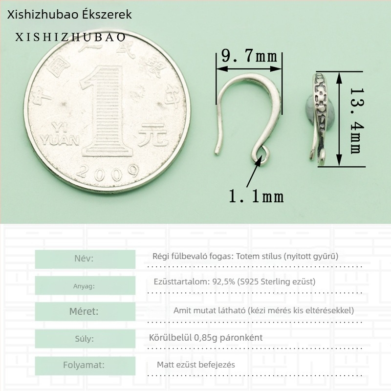 S925 ezüst fülhurok – vintage matt felület, kis virág totem, félig kész DIY ékszer alkatrész