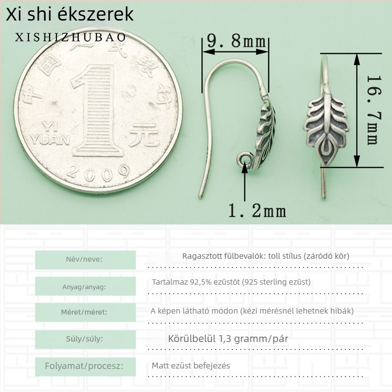 S925 ezüst fülhurok – vintage matt felület, kis virág totem, félig kész DIY ékszer alkatrész