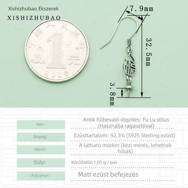 S925 ezüst fülhurok – vintage matt felület, kis virág totem, félig kész DIY ékszer alkatrész