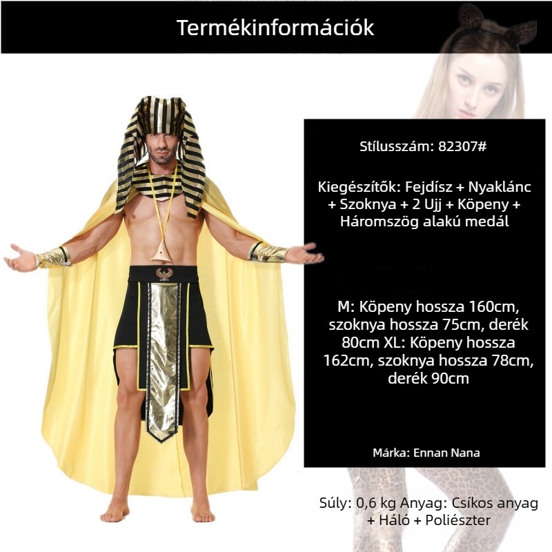 Halloween cosplay: felnőtt férfi egyiptomi fáraó színpadi jelmez maszkabálhoz