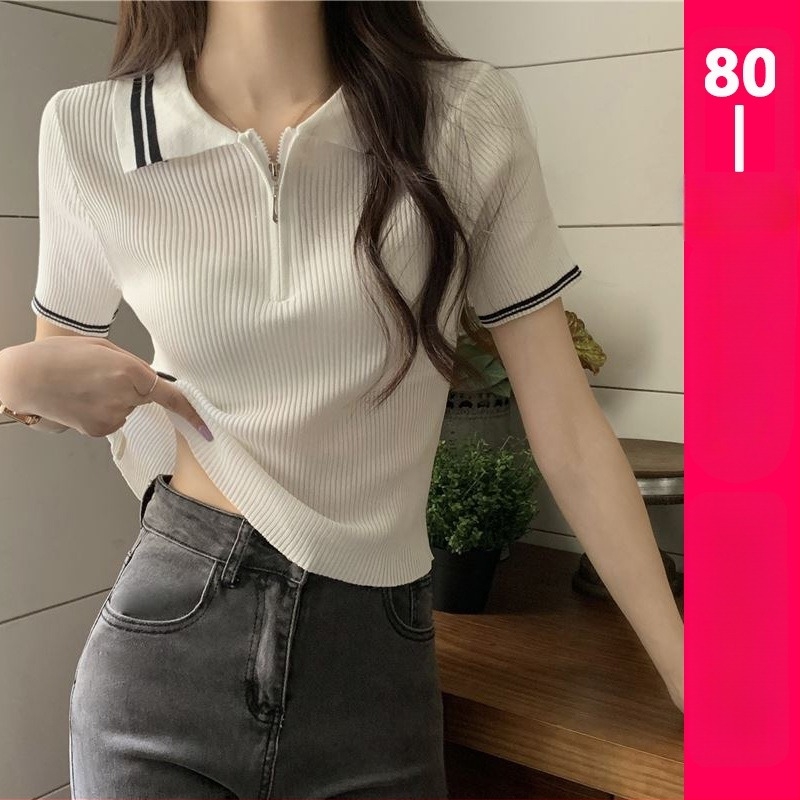 Női jégselyem póló T-shirt rövid ujjú, gallér polo, 70–80% tussah selyem, nyári modell 2024, ingázó stílus