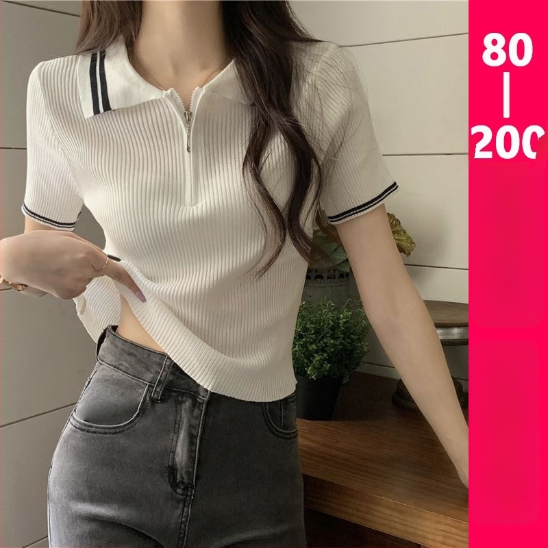 Női jégselyem póló T-shirt rövid ujjú, gallér polo, 70–80% tussah selyem, nyári modell 2024, ingázó stílus