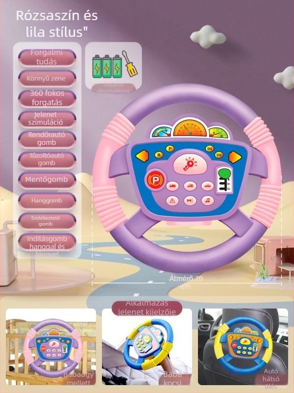 Hátsó ülésre tervezett gyerekeknek kormány – vezetési szimuláció, műanyag, 0–3 éveseknek