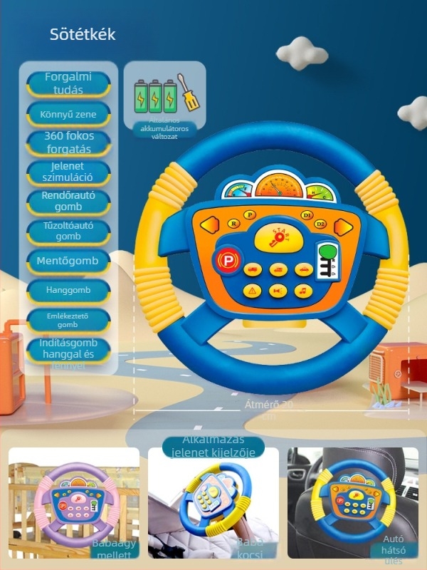 Hátsó ülésre tervezett gyerekeknek kormány – vezetési szimuláció, műanyag, 0–3 éveseknek