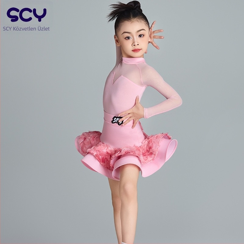 Gyerekek latin táncruha előadásra, egyszínű modell, spandex anyag 70%, bélés spandex 70%, lányoknak